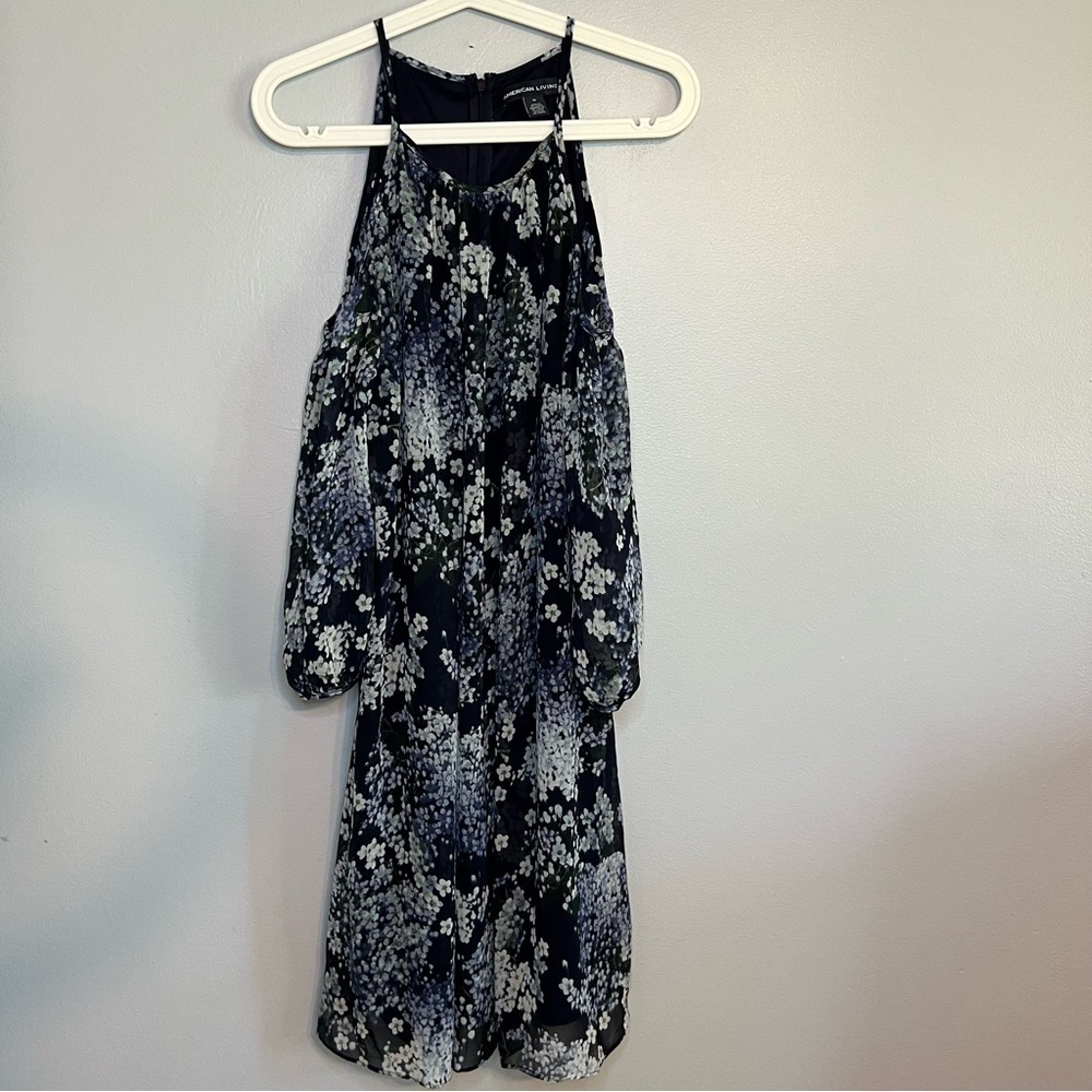 AMERICAN LIVING Floral Georgette Cold Shoulder Shift Dress Flowy Sz 16 Bloomcore - Picture 3 of 14